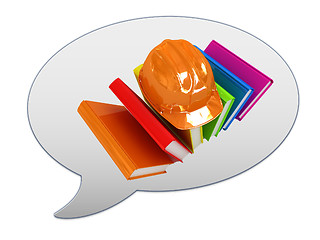 Image showing messenger window icon and Hard hat on a colorful books 