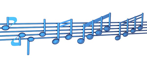 Image showing Various music notes on stave. Blue 3d