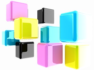 Image showing Glossy CMYK cubes on white 