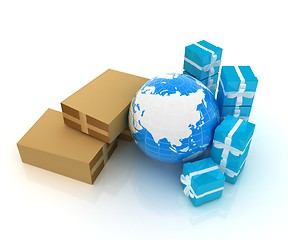 Image showing Cardboard boxes, gifts and earth 