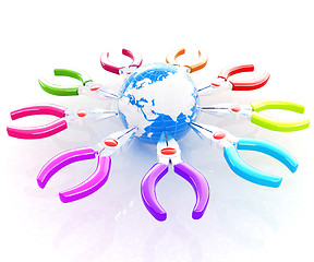 Image showing Colorful pliers to work and earth. Global tools concept