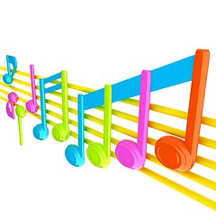 Image showing Various music notes on stave. Colorfull 3d