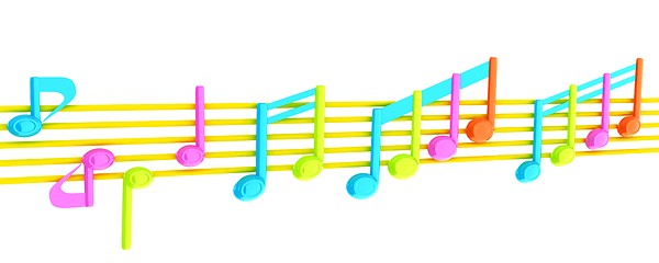 Image showing Various music notes on stave. Colorfull 3d