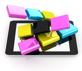 Image showing Tablet PC with colorful CMYK application icons isolated on white