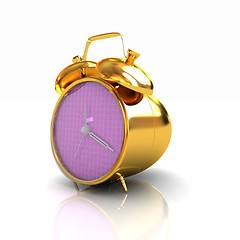 Image showing 3d illustration of glossy alarm clock against white background 