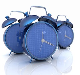 Image showing 3d illustration of glossy alarm clocks against white background 