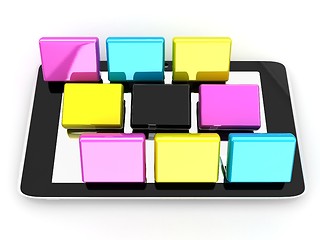 Image showing Tablet PC with colorful CMYK application icons isolated on white