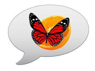 Image showing messenger window icon and Red butterflys on a half oranges