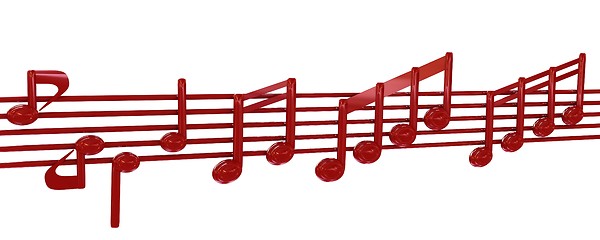 Image showing Various music notes on stave. Red 3d
