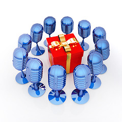 Image showing microphones around gift box
