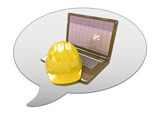 Image showing messenger window icon and hard hat. Technical engineer concept 