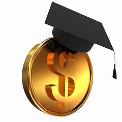 Image showing Graduation hat on gold dollar coin