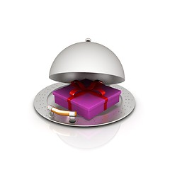 Image showing Illustration of a luxury gift on restaurant cloche