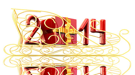Image showing Abstract 3d illustration of text 2014 with present box on a gold
