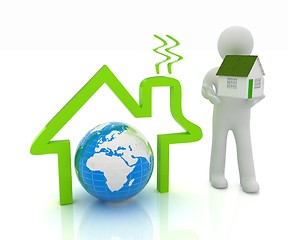Image showing 3d man, house icon and earth