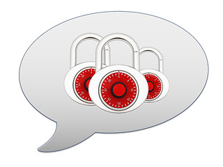 Image showing messenger window icon. Security concept with metal locked combin