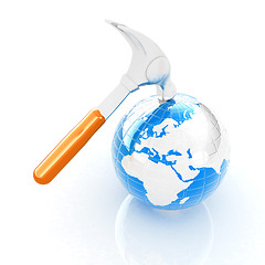 Image showing Hammer and earth on white background 