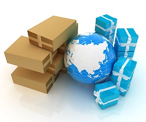 Image showing Cardboard boxes, gifts and earth 