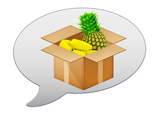 Image showing messenger window icon and pineapple and bananas in cardboard box