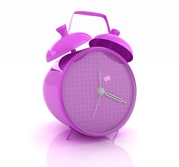Image showing 3d illustration of glossy purple alarm clock against white backg