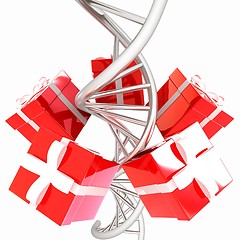 Image showing DNA structure model and gifts