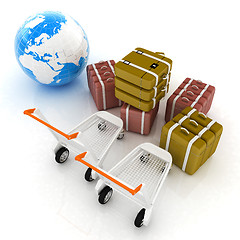 Image showing Trolley for luggage at the airport and earth. International tour