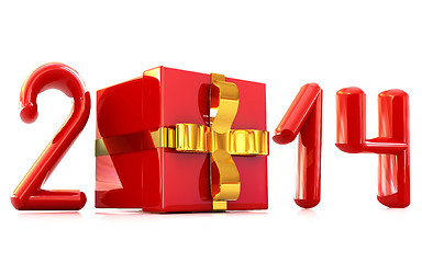 Image showing Abstract 3d illustration of text 2014 with present box