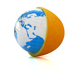 Image showing Earth on orange fruit. Creative conceptual image. 