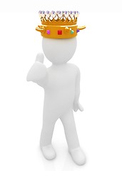 Image showing 3d people - man, person with a golden crown. King 