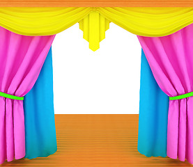 Image showing Colorfull curtains and wooden scene floor 