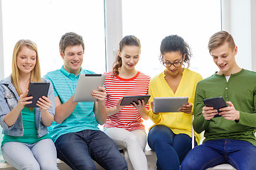 Image showing smiling students with tablet pc computer