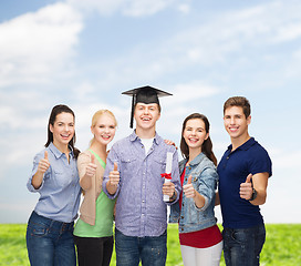 Image showing group of students with diploma showing thumbs up