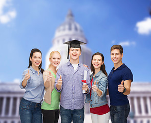 Image showing group of students with diploma showing thumbs up