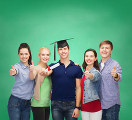 Image showing group of students with diploma showing thumbs up