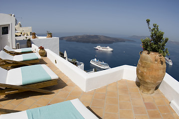 Image showing villa view of greek island harbor