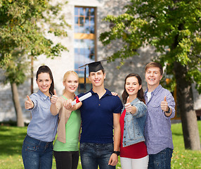 Image showing group of students with diploma showing thumbs up