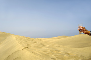 Image showing Hand and water in desert