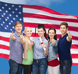 Image showing group of students with diploma showing thumbs up