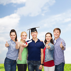 Image showing group of students with diploma showing thumbs up