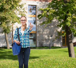 Image showing student with laptop bag showing thumbs up