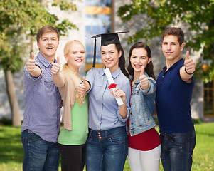 Image showing group of students with diploma showing thumbs up