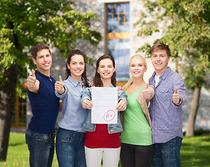 Image showing group of students showing test and thumbs up