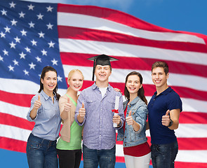 Image showing group of students with diploma showing thumbs up