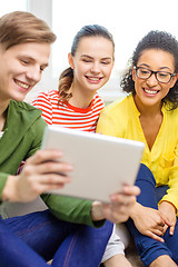 Image showing smiling students with tablet pc computer