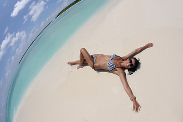 Image showing beautiful young woman  on beach have fun and relax