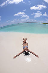 Image showing happy young couple have fun on beach