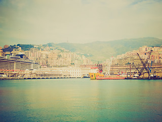 Image showing Retro look View of Genoa Italy from the sea