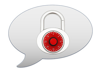 Image showing messenger window icon. Security concept with metal locked combin