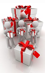 Image showing 3d mans and gifts with red ribbon