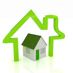 Image showing 3d green house and icon house on white background 